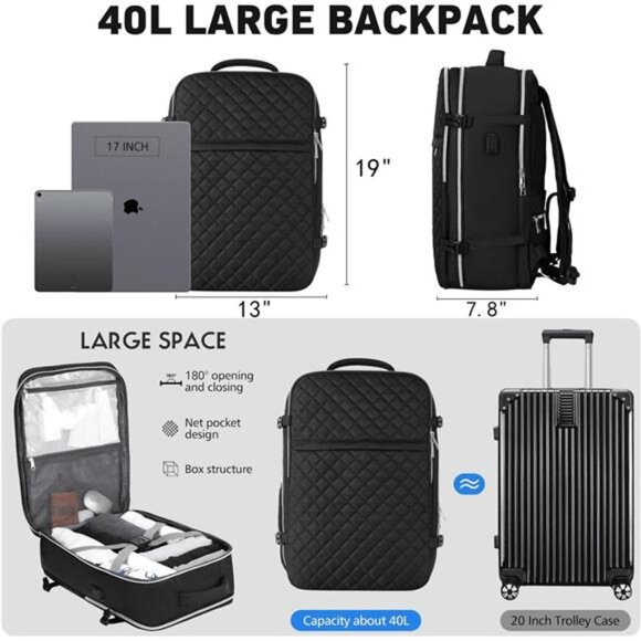 Large Travel Backpack For Women And Men, Flight Approved Carry On Backpack, - Picture 4 of 5